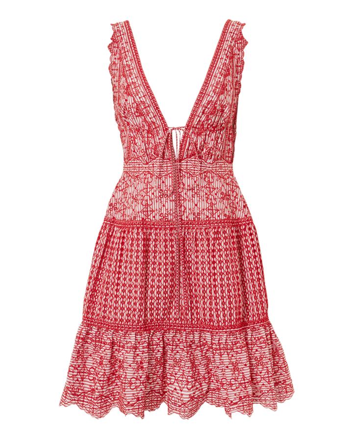 Jonathan Simkhai Plunge Neck Eyelet Mini Dress Red S