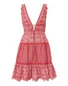 Jonathan Simkhai Plunge Neck Eyelet Mini Dress Red S