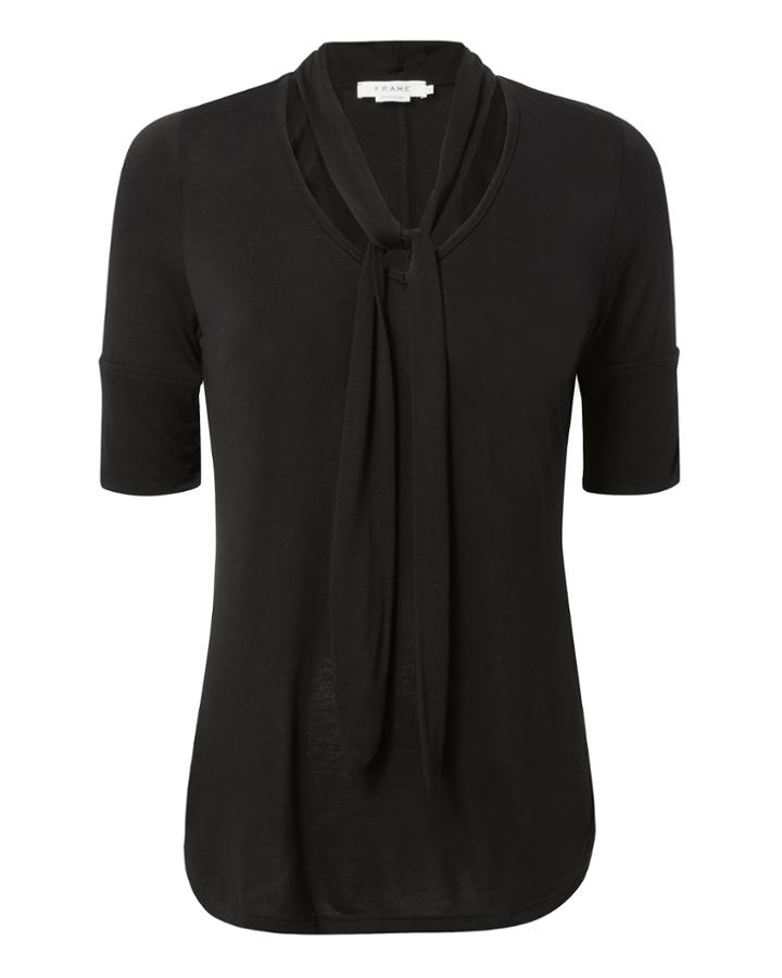 Frame Tie Neck Black Short-sleeved Top Black P