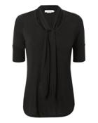 Frame Tie Neck Black Short-sleeved Top Black P