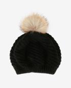 Annabelle New York Holly Fur Pom Beanie Hat: Black