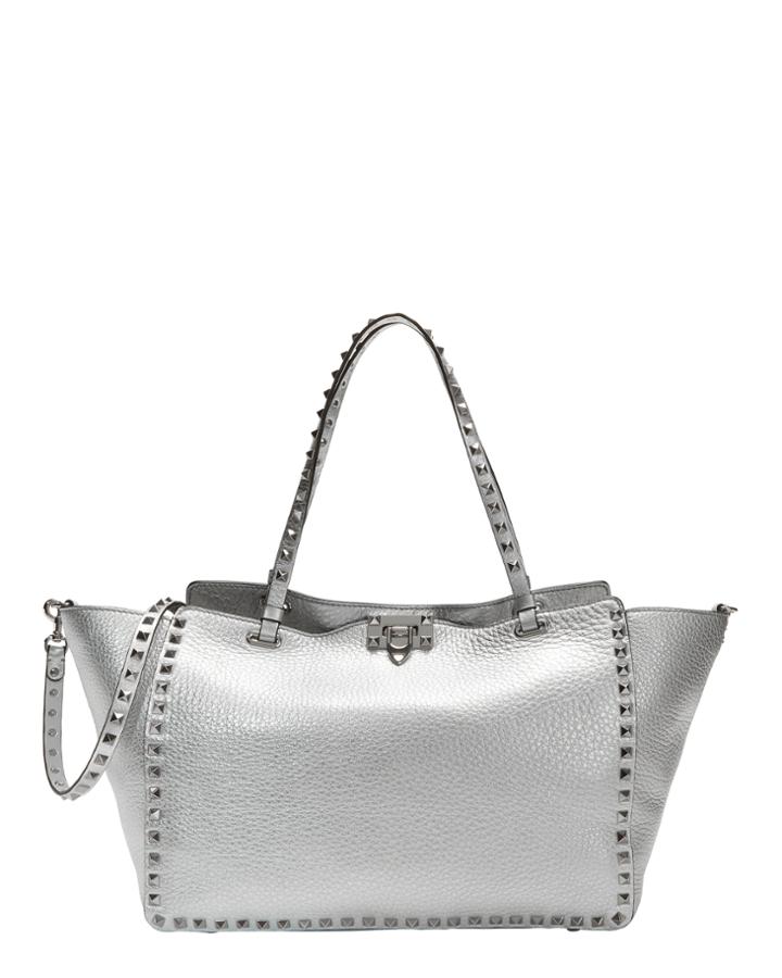Valentino Garavani Rockstud Silver Medium Tote Silver 1size