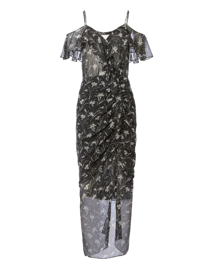 Veronica Beard Marilyn Ruffle Cold Shoulder Dress