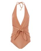Adriana Degreas Halter Tie Waist One Piece Swimsuit Blush/nude S