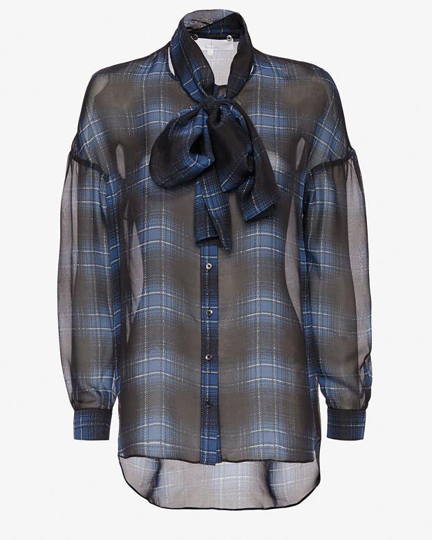 Thakoon Addition Plaid Scarf Tie Blouse