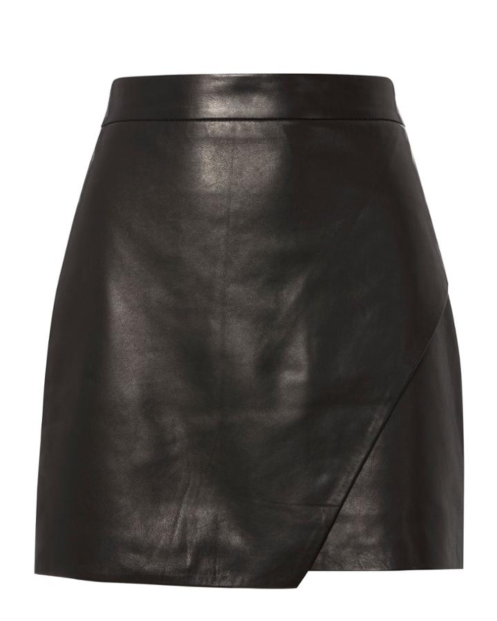 Michelle Mason Wrap Leather Mini Skirt Black 6