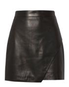 Michelle Mason Wrap Leather Mini Skirt Black 6