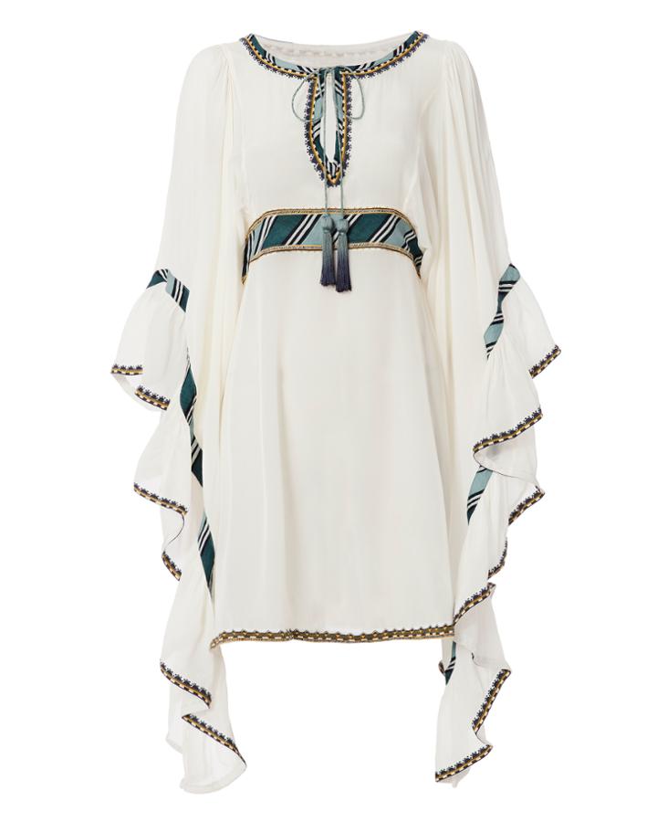 Talitha Waterfall Dramatic Sleeve Dress White S