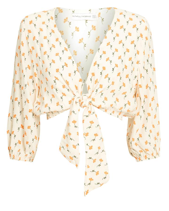 Faithfull The Brand La Guardia Floral Wrap Top Ivory/yellow Floral P