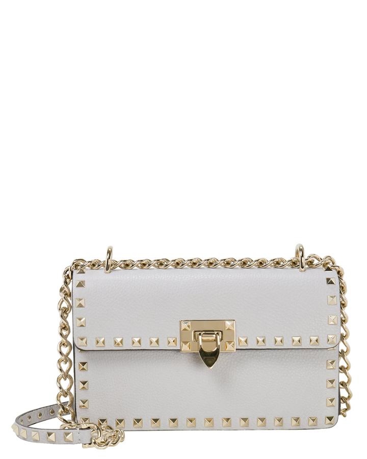 Valentino Garavani Rockstud Leather Shoulder Bag Grey-lt 1size