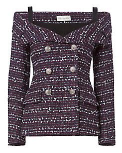 Faith Connexion Tweed Off-the-shoulder Sailor Jacket