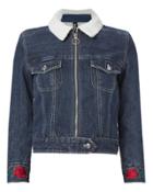Adam Selman Embroidered Faux Shearling Jean Jacket