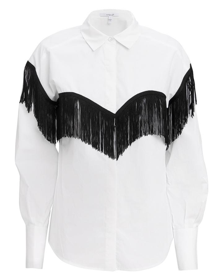 Derek Lam 10 Crosby Fringe Button Down Shirt White Zero