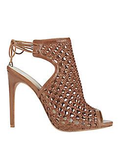 Alexandre Birman Jackye Crochet Leather Brown High Heel Sandals