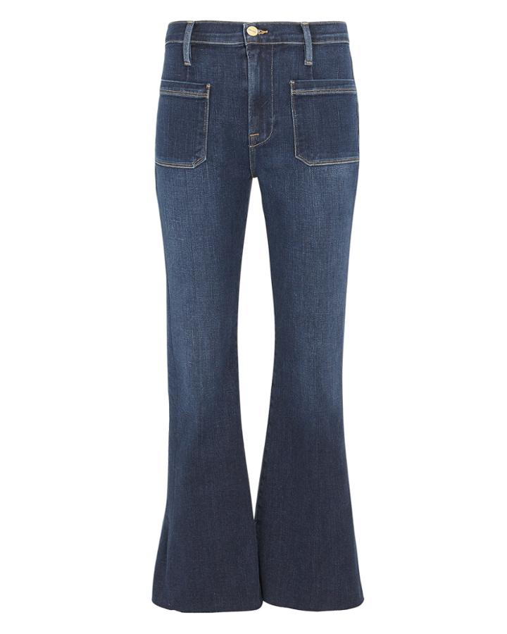 Frame Le Bardot Crop Flare Jeans Dark Blue Denim 24