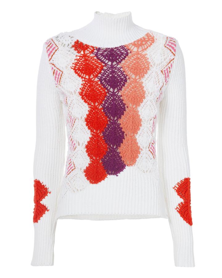 Peter Pilotto Multicolored Crochet Turtleneck Sweater White S