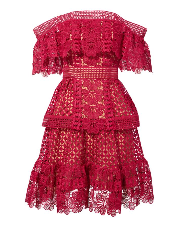 Self-portrait Off Shoulder Guipure Mini Dress Red 8