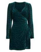 Exclusive For Intermix Intermix Brooke Velvet Burnout Wrap-effect Mini Dress Teal 4