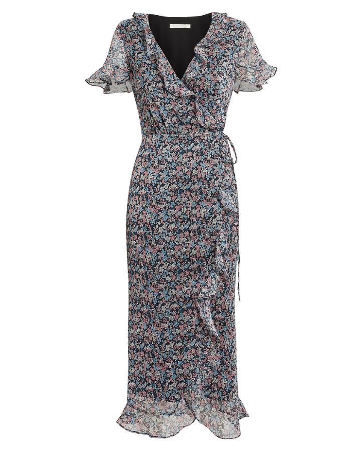 The East Order Cece Ruffle Midi Dress Blue Floral P