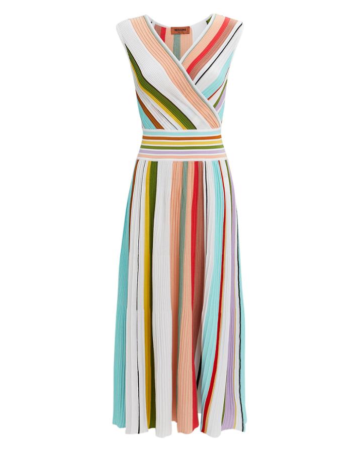 Missoni Striped Pleated Midi Dress White/pink/green 42