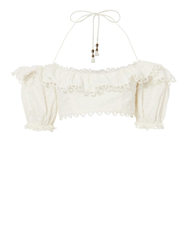 Zimmermann Melody Off Shoulder Crop Top Ivory Zero