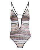 Missoni Mare Plunging V-neck One Piece Swimsuit Black/white/blue 38