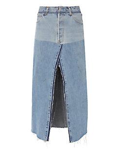 Re/done Seamed Denim Midi Skirt