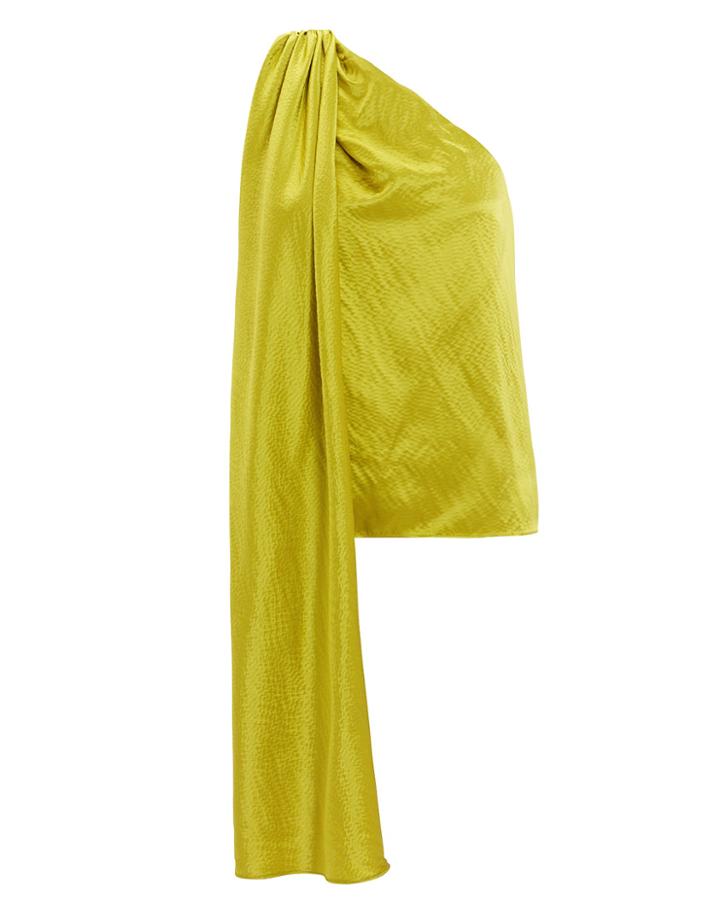 Brandon Maxwell One Shoulder Hammered Silk Top Chartreuse Zero