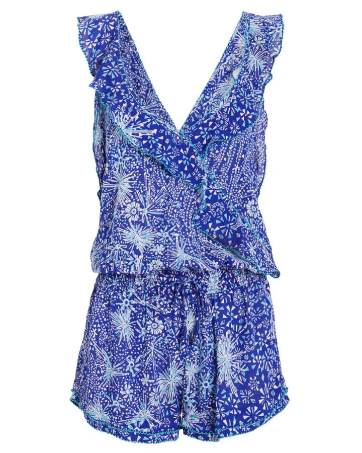 Poupette St Barths Poupette St Barth Yoana Ruffled Romper Blue/white P