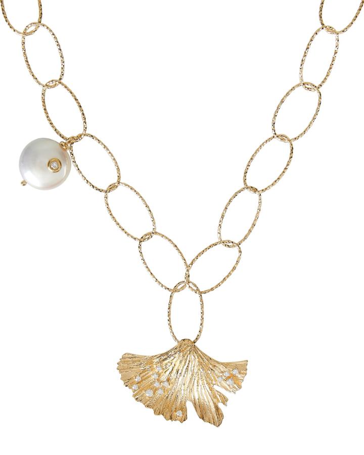 Apples & Figs Love Potion Leaf And Pearl Necklace Gold 1size
