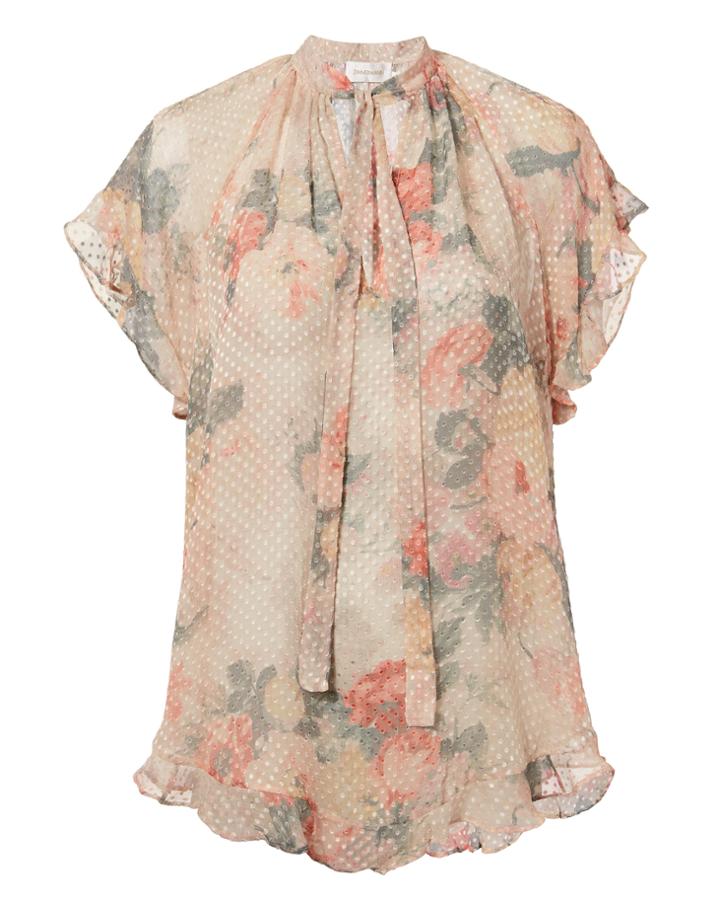 Zimmermann Sunny Frill Swing Floral Top Blush Zero