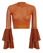 Self-portrait Lurex Knit Crop Top Rust M