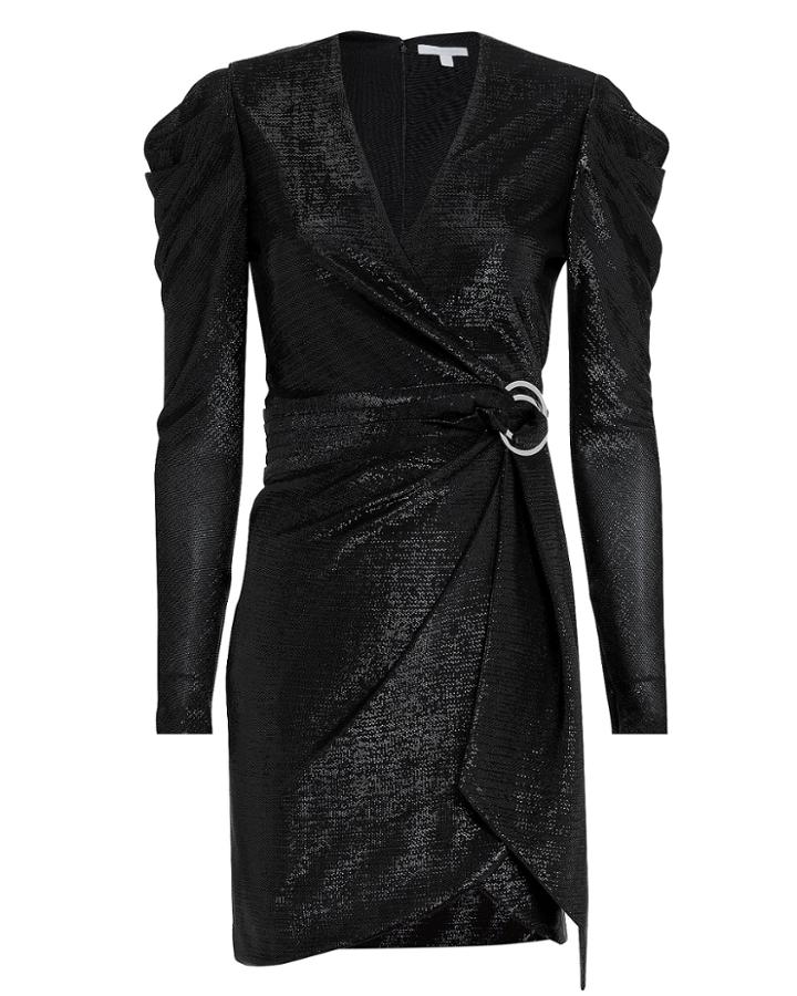 Jonathan Simkhai Puff Shoulder Metallic Dress Black M