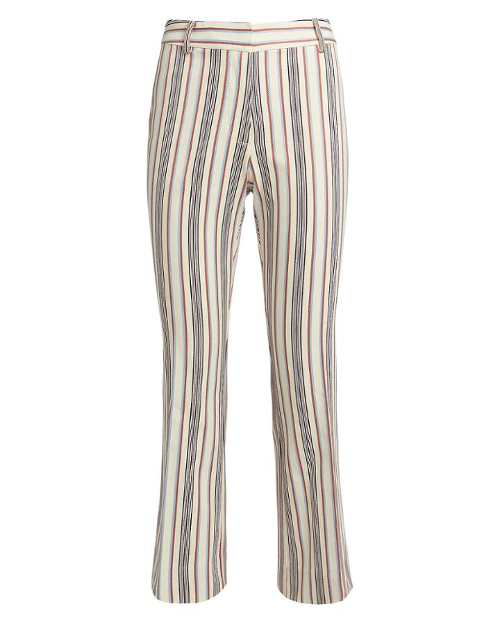 Derek Lam 10 Crosby Striped Crop Flare Twill Trousers Ivory/blue/red 00