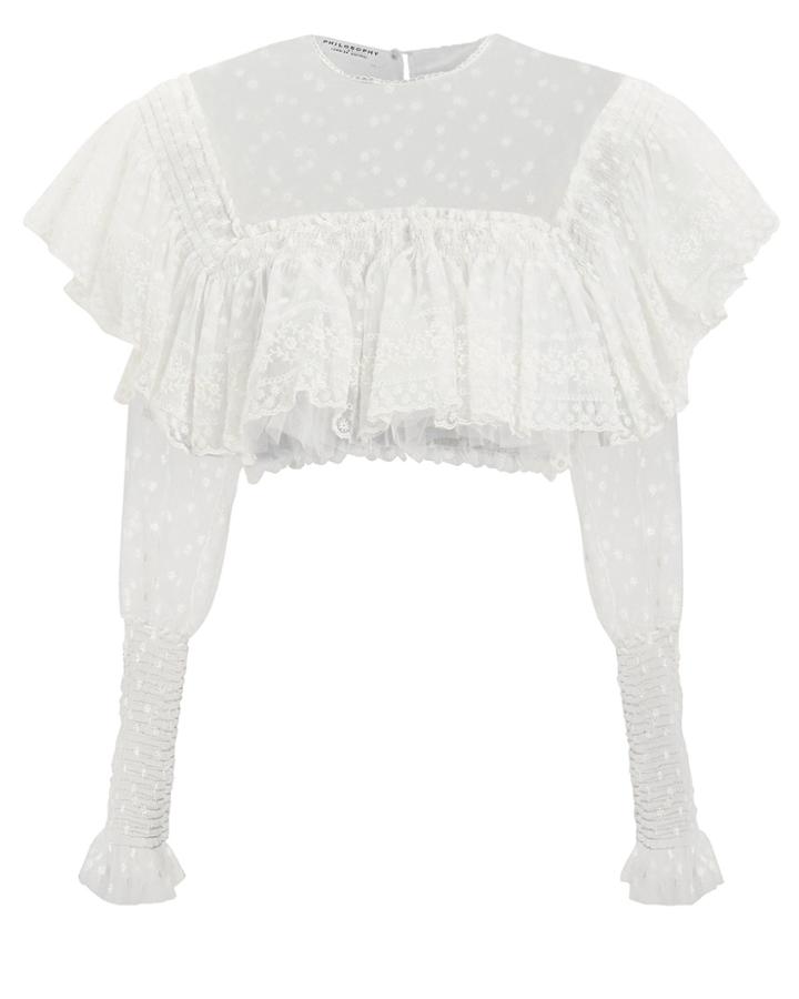 Philosophy Di L.serafini Philosophy Di Lorenzo Serafini Sheer Ruffle Crop Top White 38