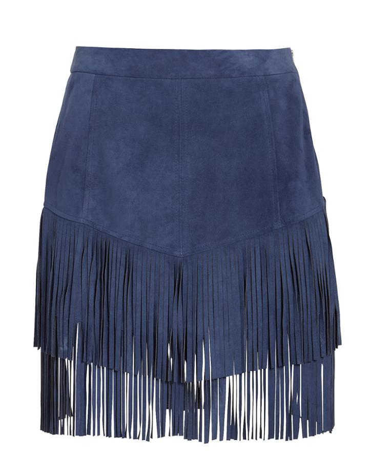 Exclusive For Intermix Intermix Maris Fringe Suede Skirt Blue-drk 2
