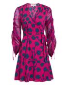 Diane Von Furstenberg Tamra Mini Dress Berry Pink/blue Floral 8