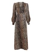 Ganni Leopard Print Satin Wrap Dress Multi 36