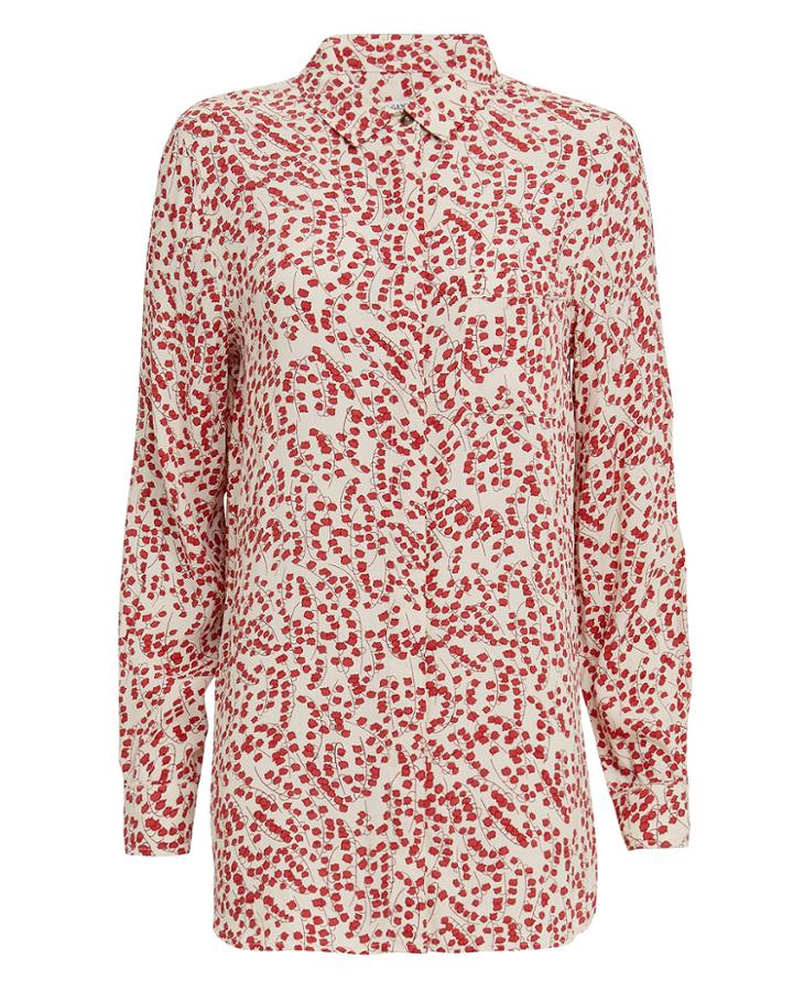 Ganni Printed Crepe Button Down Top Red/white 40