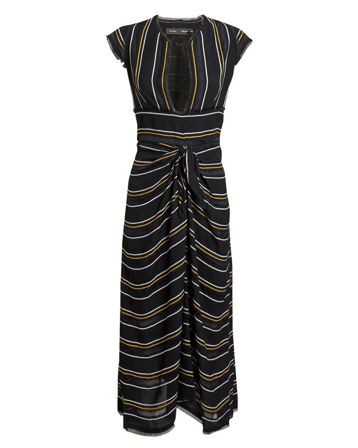 Proenza Schouler Striped Midi Dress Black/yellow/white 8
