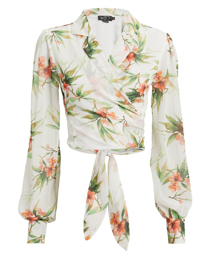 Patbo Printed Crop Blouse White/floral L