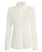 Helmut Lang Silk Jersey Button Down Top Ivory L