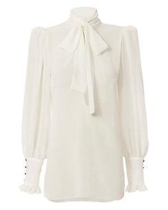 Redemption Tie Neck White Silk Blouse