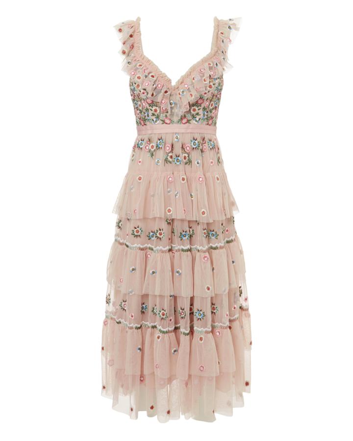 Needle & Thread Whimsical Embellished Midi Dress Pink Zero