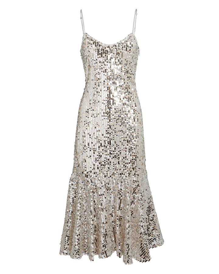 Veronica Beard Mykola Sequin Slip Dress Silver 6