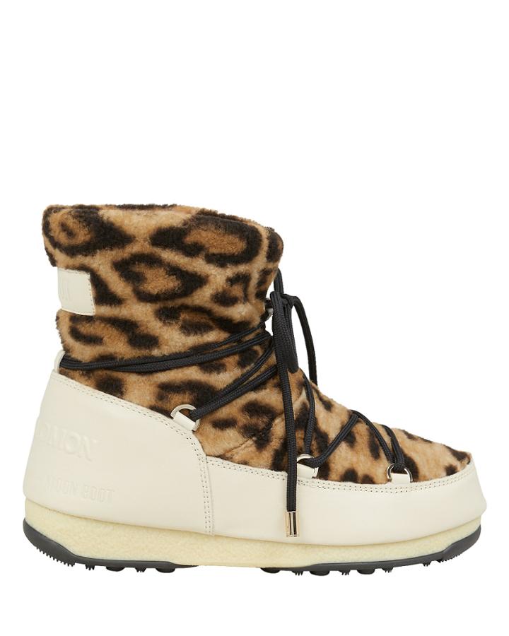 Yves Salomon Leopard Shearling Moon Boots Leopard/beige 38