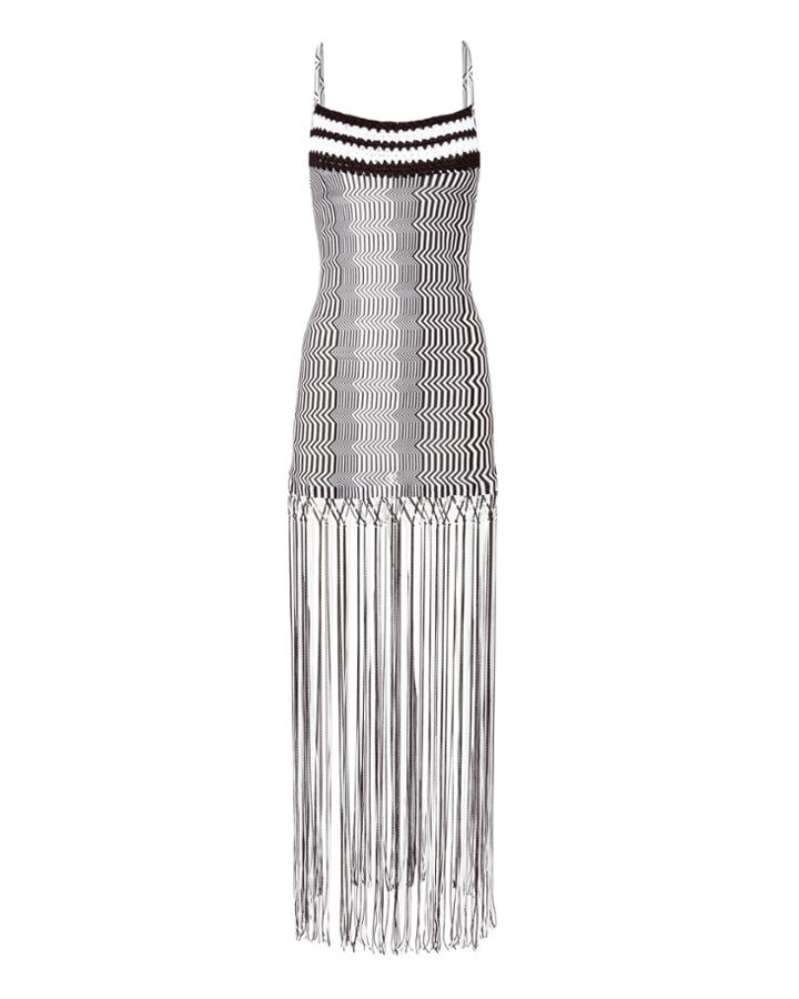 Missoni Black And White Zig Zag Fringe Mini Dress
