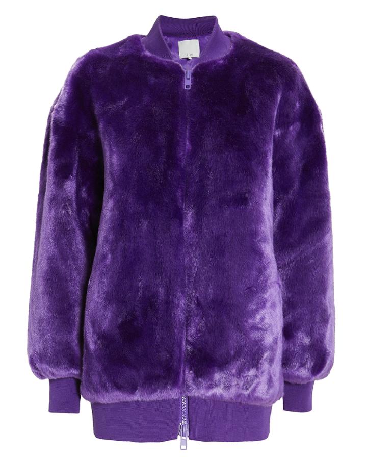 Tibi Purple Faux Fur Zip Up Track Jacket Purple M