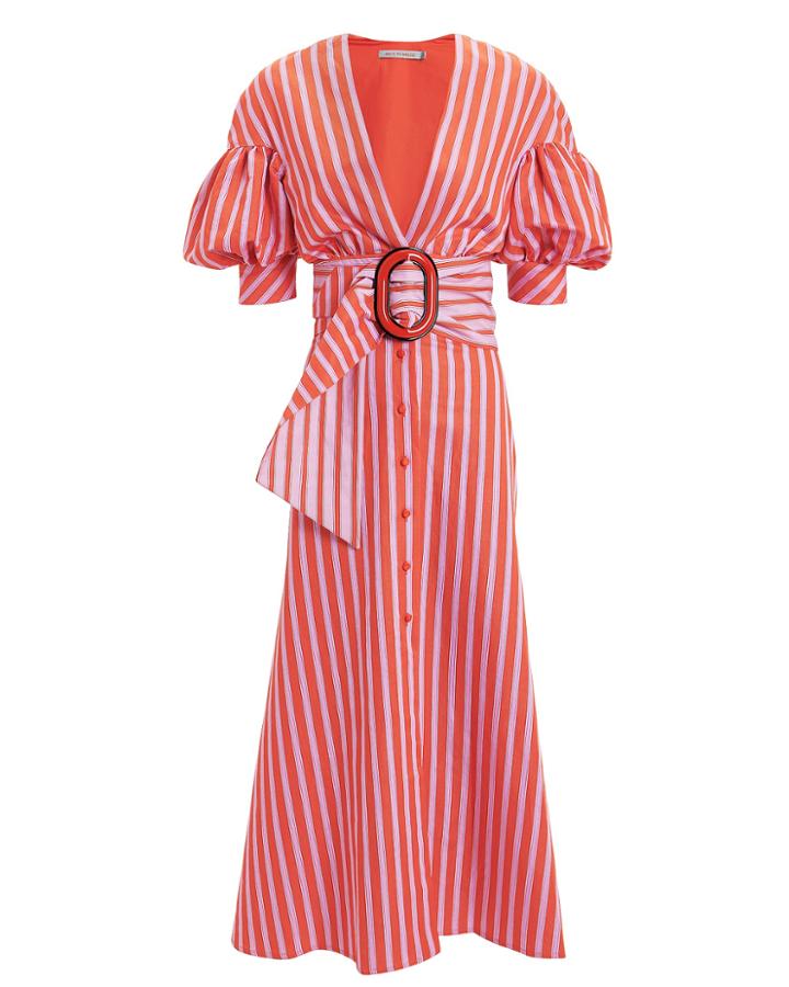 Silvia Tcherassi Wembley Stripe Midi Dress Pink/orange Stripes P