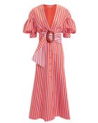 Silvia Tcherassi Wembley Stripe Midi Dress Pink/orange Stripes P